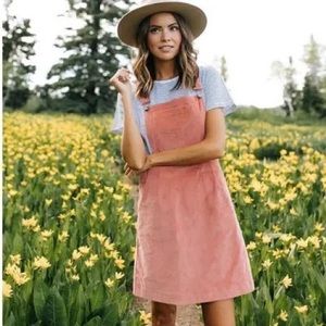Pink Corduroy Overall Dress